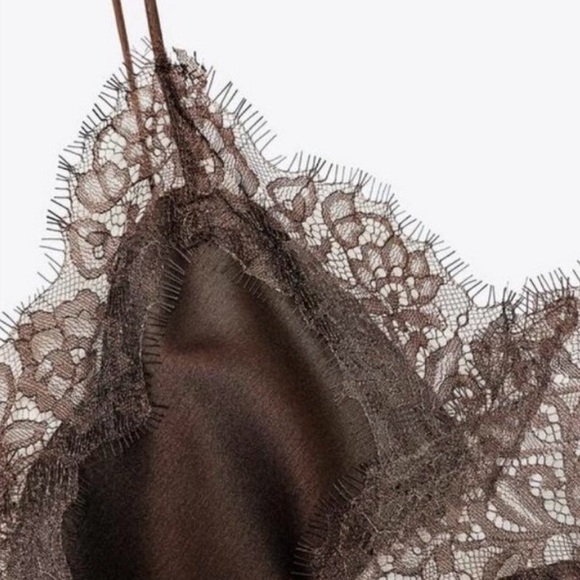 Zara ZW Collection Asymmetric Lace Dress In Brown XS - Picture 4 of 4